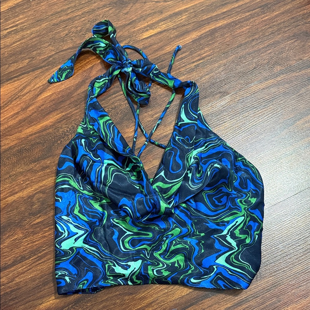 Glassons Vibrant Blue and Green Patterned Halter Top